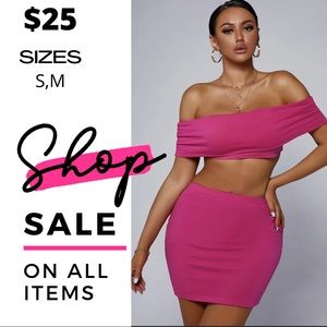 2 pc Off Shoulder Dress Fuchsia